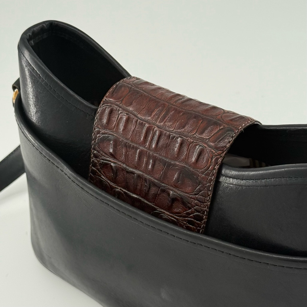 Vintage Style Two-Tone Leather Brighton Collection Shoulder Black & Brown Bag - Picture 6 of 14